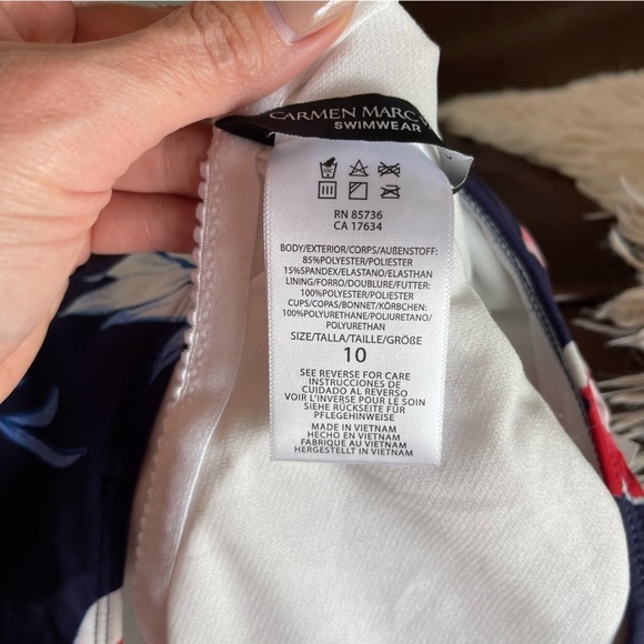 Carmen Marc Valvo Navy Floral One-Piece Swimsuit - Picture 6 of 7